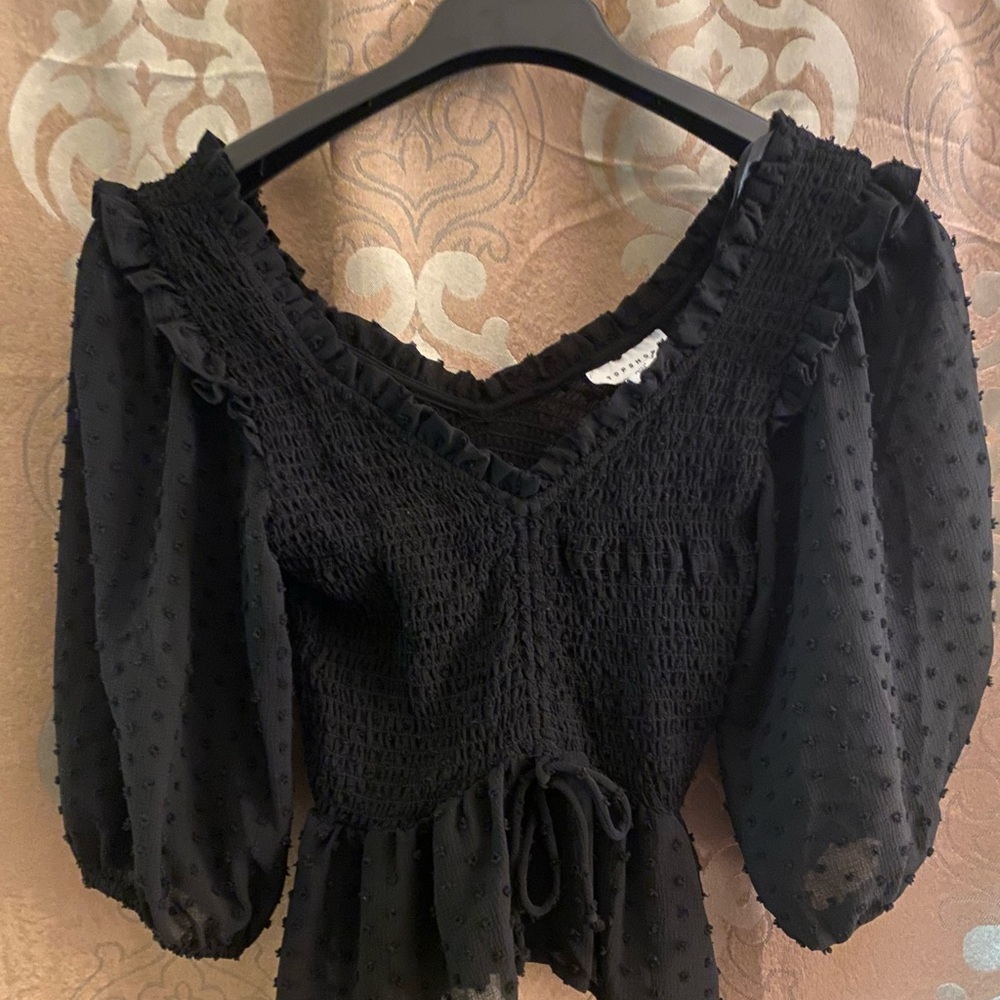 Top Shop Blouse Sheer Embroidered Lace Whimsigoth Fairy US 4 Small/Medium Women - Picture 7 of 7